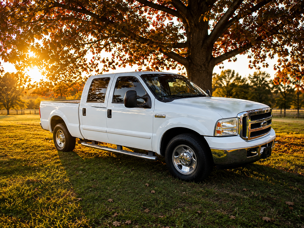 White Ford F-250 hauling a normal dump trailer